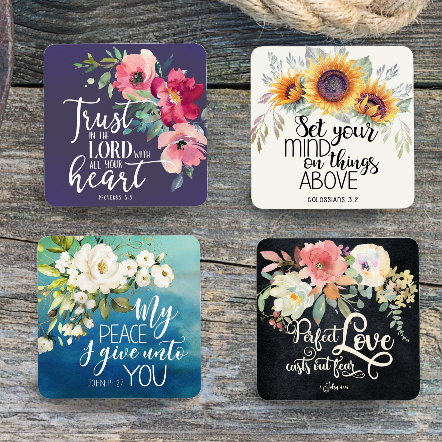 Bible Verse Wooden Coasters – 9cm Inspirational Christian Coasters
