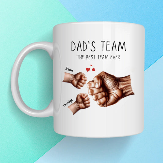 Dad’s Team Mug – Personalized Family Name Mug for Proud Fathers
