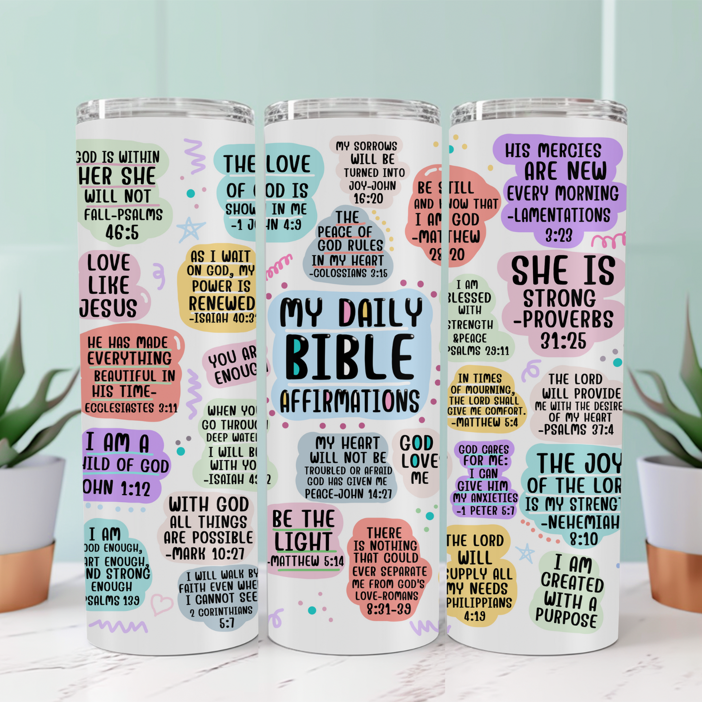 Bible Affirmations Tumbler – Faith-Inspired 20oz Skinny Tumbler