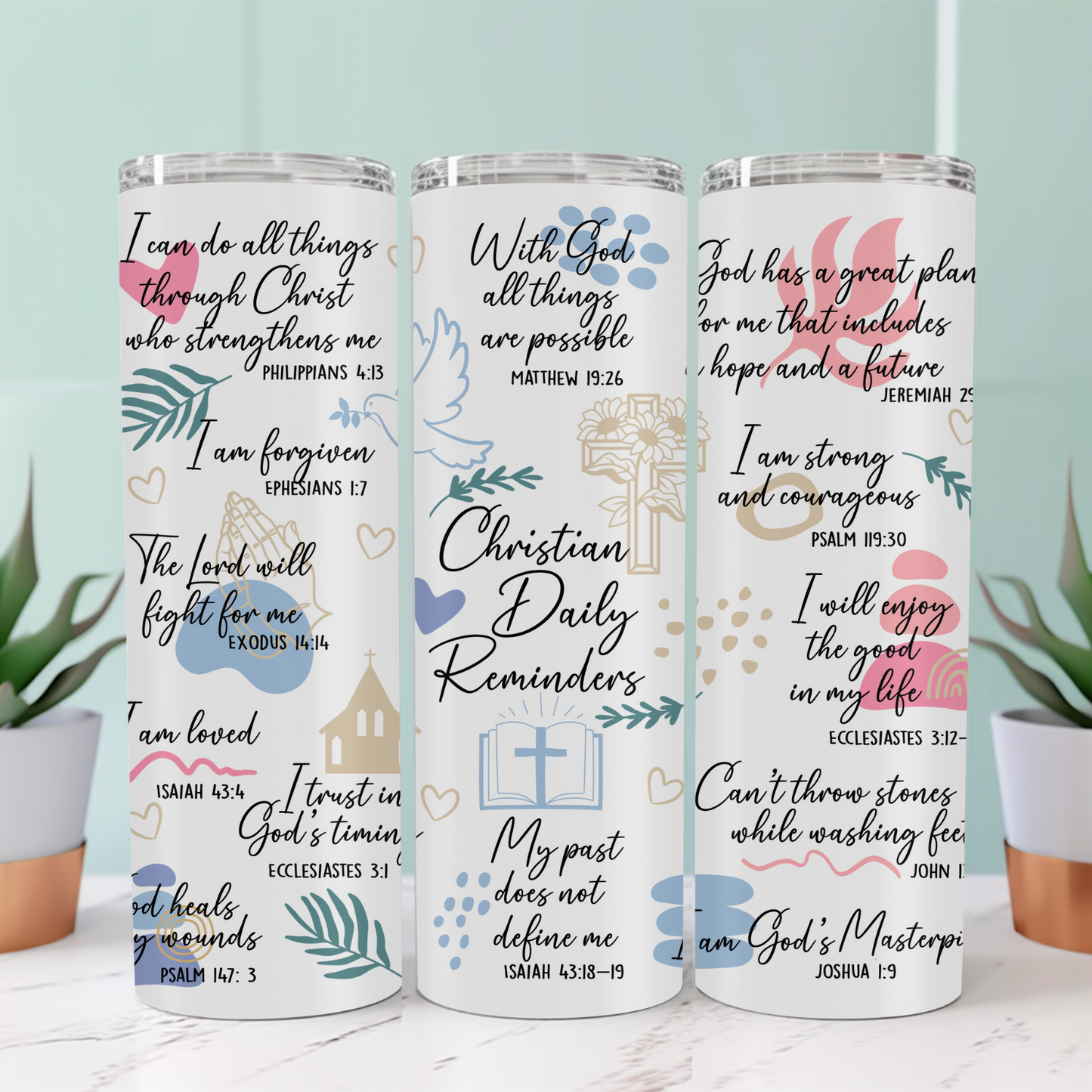 Bible Affirmations Tumbler – Faith-Inspired 20oz Skinny Tumbler