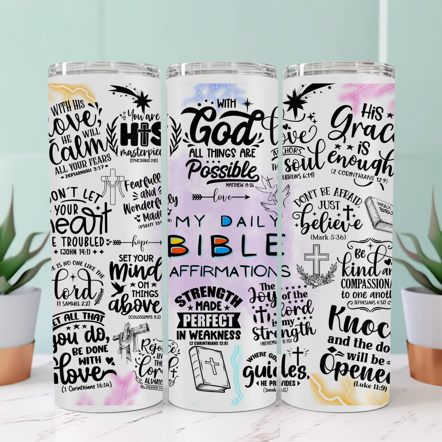Bible Affirmations Tumbler – Faith-Inspired 20oz Skinny Tumbler
